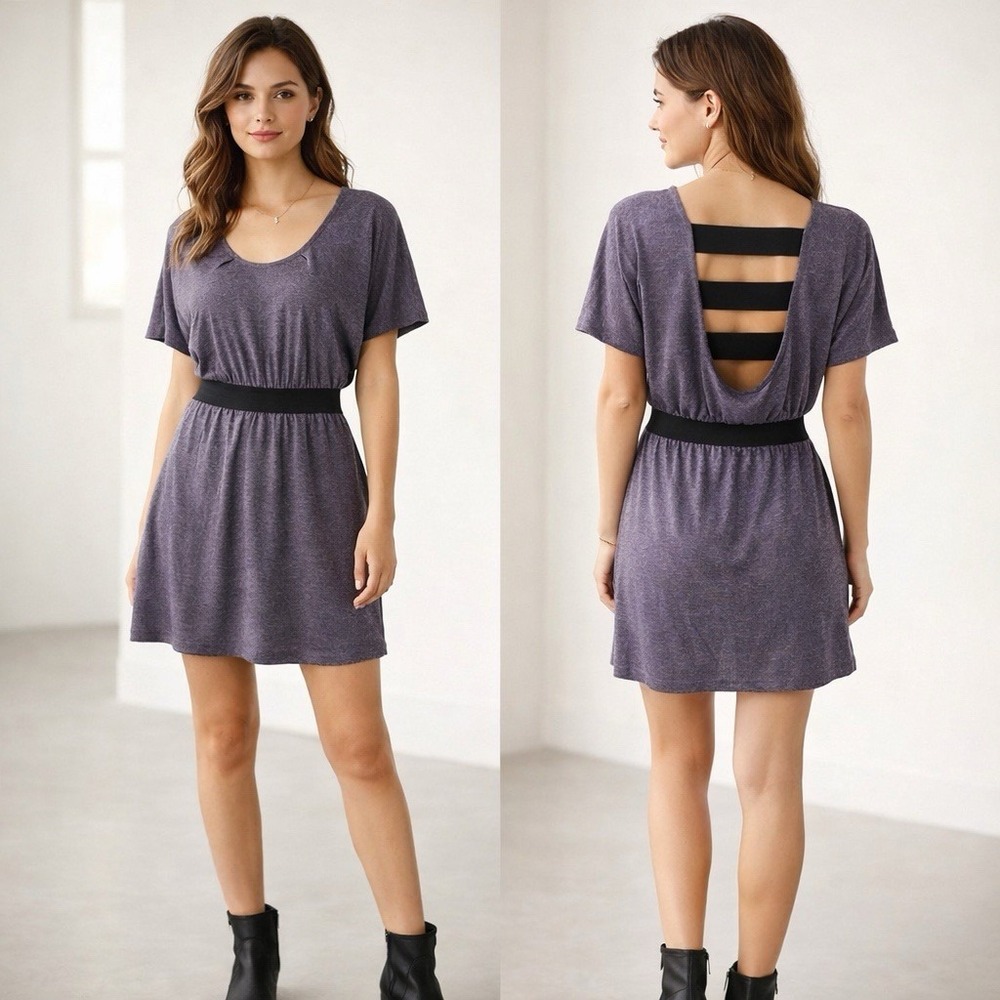 Element Purple Open Back Dress Small Elastic Waist Stretch Casual Boho Mini